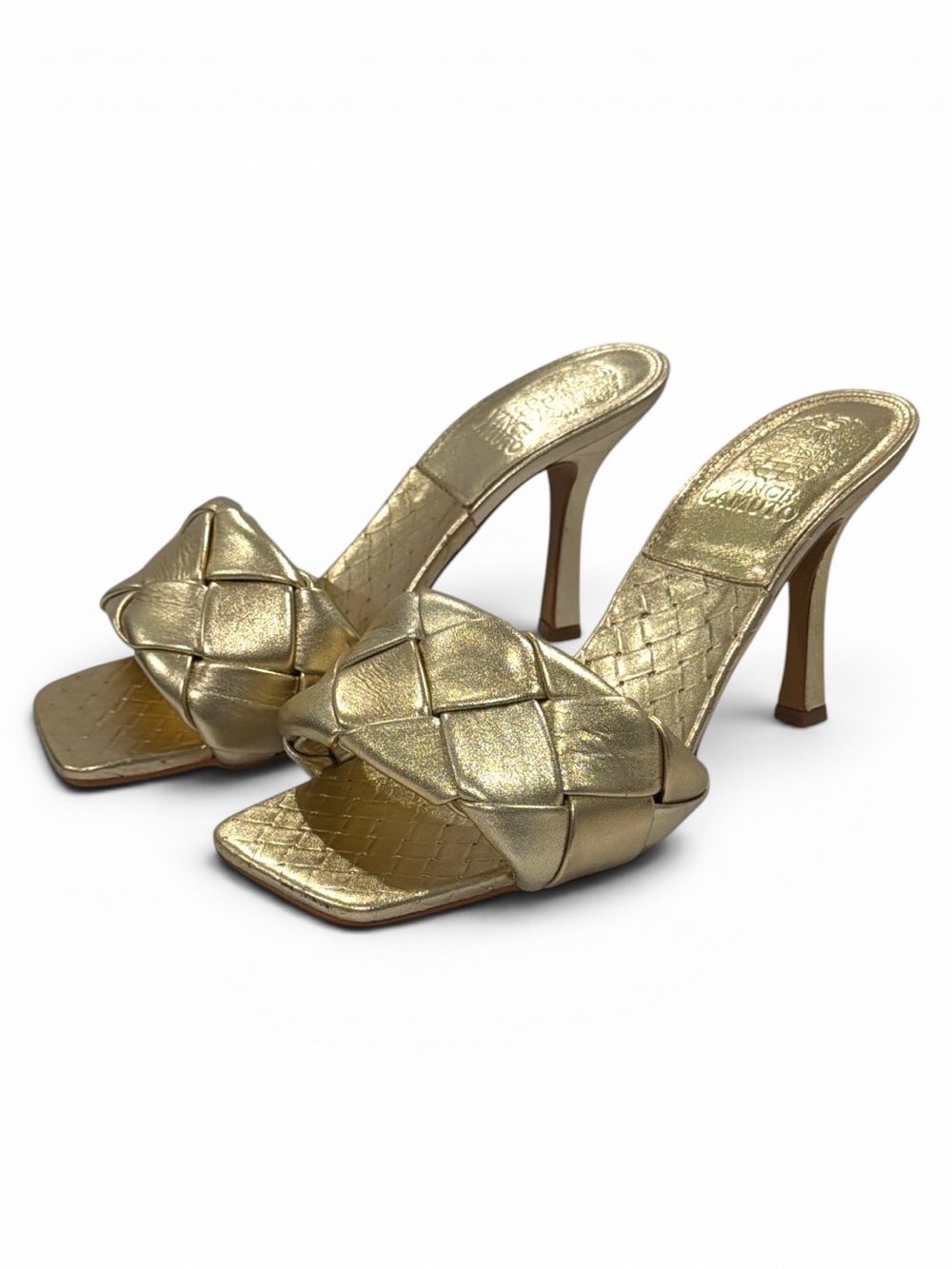 Vince Camuto Brelaine Braided Strap Sandal In Metallica Gold Size 7